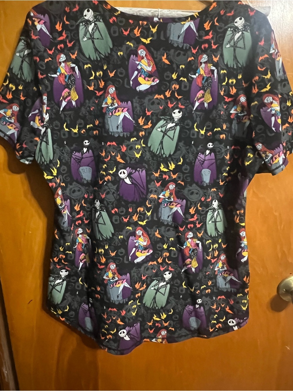 Nightmare Before Christmas Black Patterned Scrub Top - Picture 2 of 4